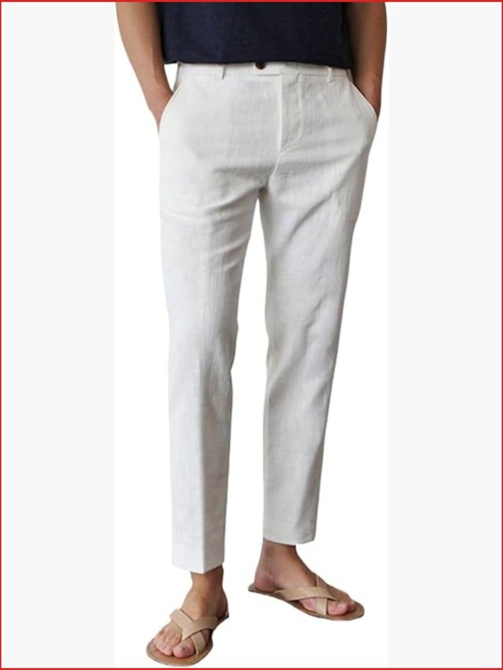 Slim Fit Linen-Cotton Blend Pants with Elastic Waistband - Casual Straight Leg